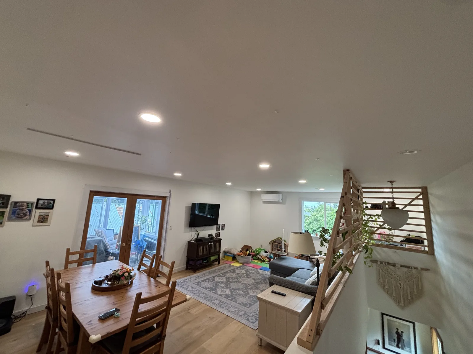 Living room with newly installed recessed ceiling lights
