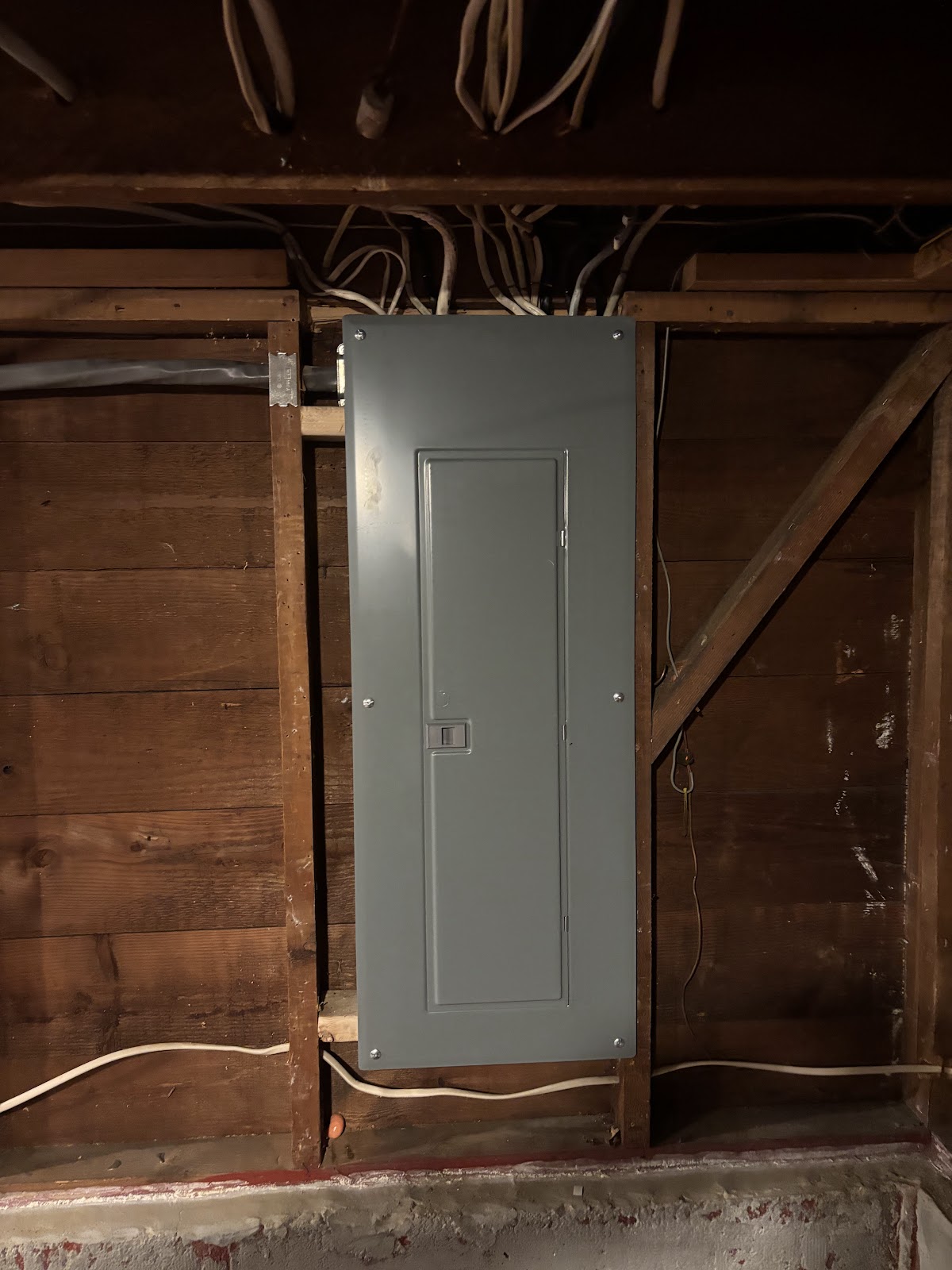 Panel and cables in exposed residential framing
