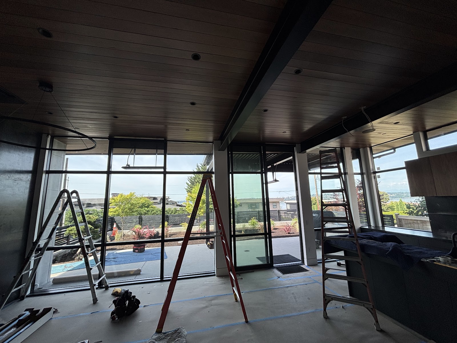 Residential remodel with ceiling lighting and open construction areas