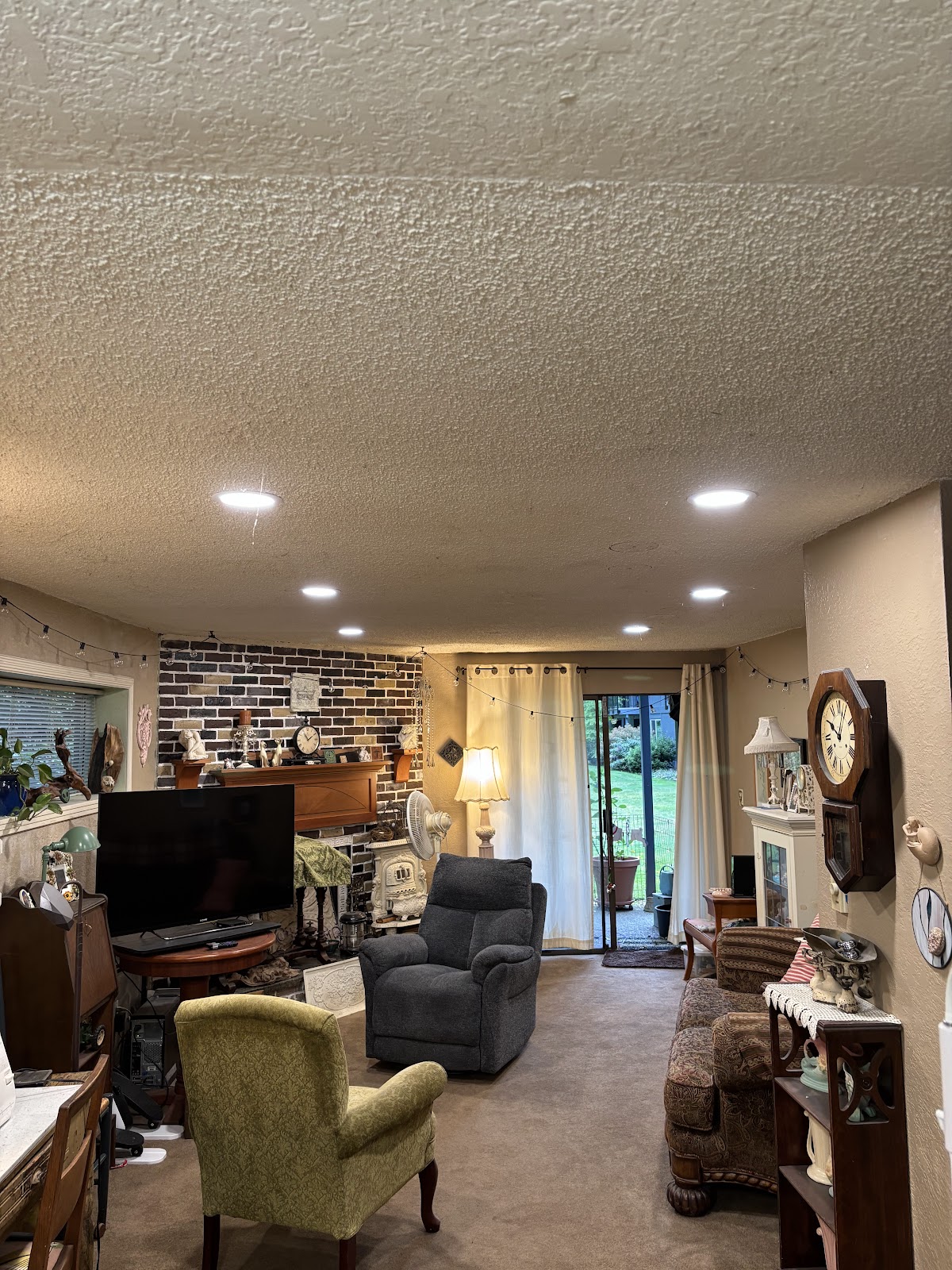 Residential living room with recessed ceiling lights